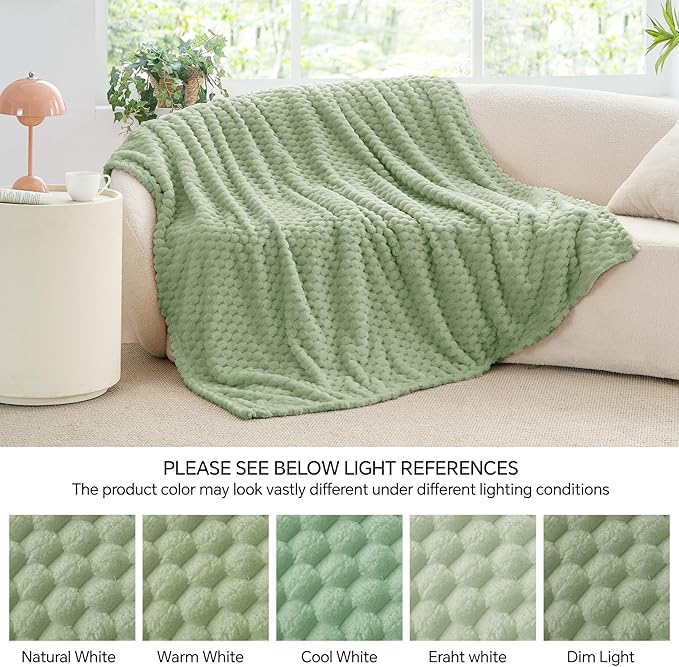 BEDELITE Fleece Blanket - 3D Jacquard Decorative Sage Green Twin Blankets for Couch & Bed, Soft and Cozy Warm Plush Fluffy Blanket All Seasons Suitable, 60x80Inches
