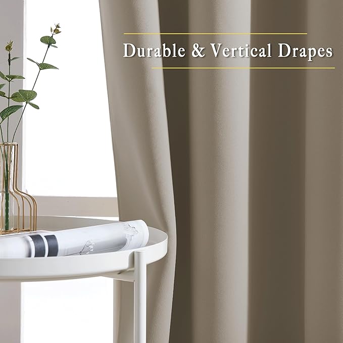 NICETOWN Taupe Room Darkening 102 inch Curtains, Grommet Thermal Curtains Weighted Window Treatments for Living Room/Farmhouse, W46 x L102, 2 Panels