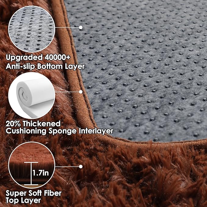 ONASAR Brown 8x10 Area Rugs for Living Room, Large Fluffy Shag Bedroom Rug, Soft Plush Thick Shaggy Big Floor Carpet for Kids Boy and Girls Teen Dorm Nursery Indoor Home Decor Aesthetic