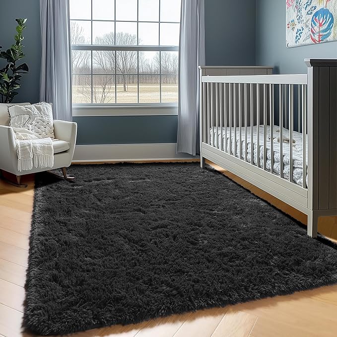 ONASAR Black 6x9 Area Rugs for Living Room Bedroom, Large Fluffy Soft Plush Floor Big Indoor Shaggy Carpet for Kids Girls Boys Teen Dorm Home Nursery Playroom Decor Aesthetic