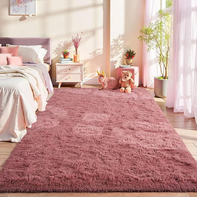 LOCHAS Ultra Soft Indoor Modern Area Rugs Fluffy Living Room Carpets for Children Bedroom Home Decor Nursery Rug 5.3x7.5 Feet, Blush