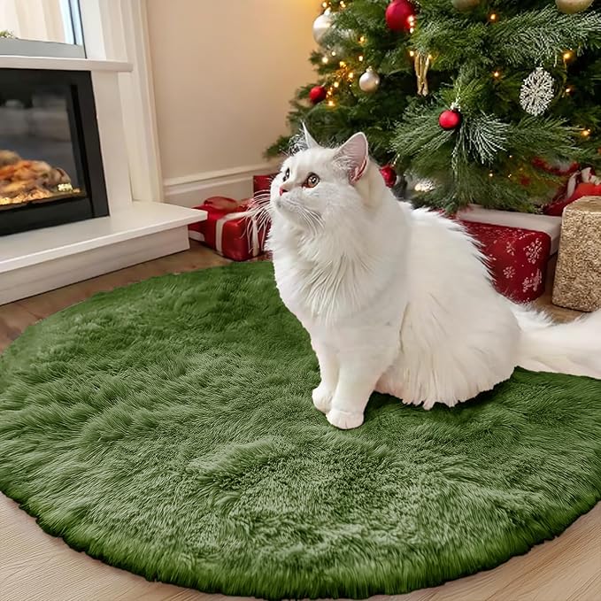 OLANLY Green Round Rugs for Bedroom - Machine Washable, 3 ft Circle Area Rugs for Living Room, Soft and Fluffy Shaggy Carpet for Teen Girl and Boys, Nursery Rooms, Dorms, Home Decor Aesthetic