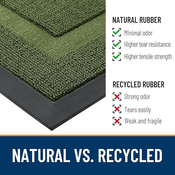 OLANLY Front Door Mat Indoor Outdoor Entrance, Waterproof All-Season, All-Weather Doormat, Sturdy Natural Rubber, Low Profile, Easy Clean Patio Porch Entryway Mat, 47x23, Classic Green