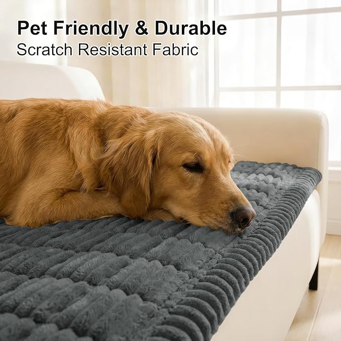 Smiry Couch Cover for Dogs Washable, Non Slip Fuzzy Pet Couch Covers for 3 Cushion Sofa Pet Friendly, Thick Soft Sofa Slipcovers Cushion Protector (Dark Grey, 27.6" x 82.7")