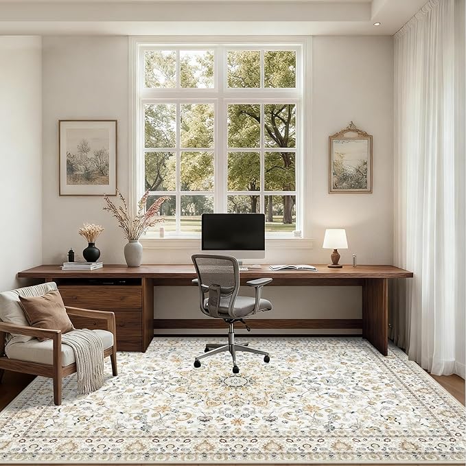 Area Rugs 10x12 Living Room Rug: Washable Rug Soft Vintage Boho Carpet Indoor Floor Non-Slip Stain Resistant Large Carpets for Bedroom Dining Room Farmhouse Nursery Home Office Beige