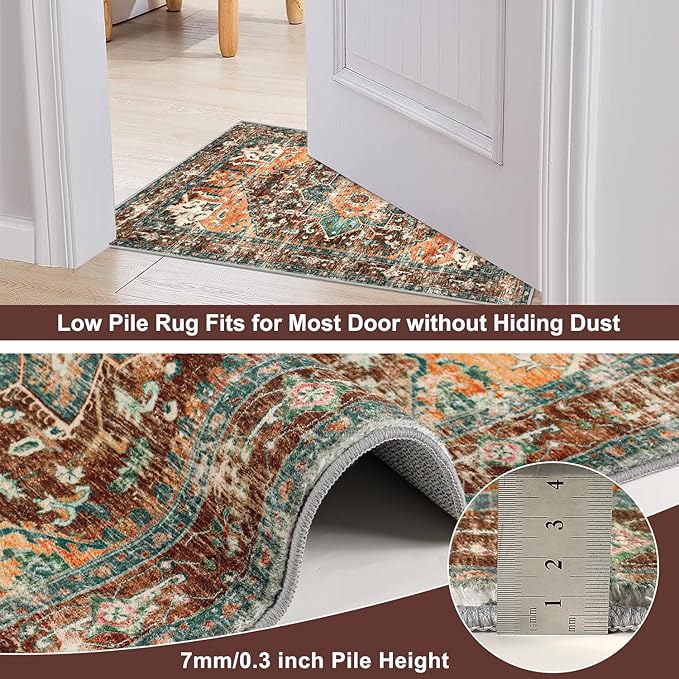 Washable Runner Rug, 2'3" x 14' Non-Slip Boho Vintage Hallway Rug Runner with Rubber Backing, Stain Resistant & Low Pile Faux Wool Distressed Carpet Runner for Bedroom, Kitchen, Laundry, Entrance