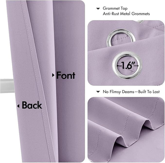 MIULEE Lilac Blackout Curtains for Bedroom Living Room 72 Inches Long 2 Panels, Thermal Insulated Room Darkening Drapes Solid Grommet Noise Reduction Light Blocking Window Treatments 40x72 Inch