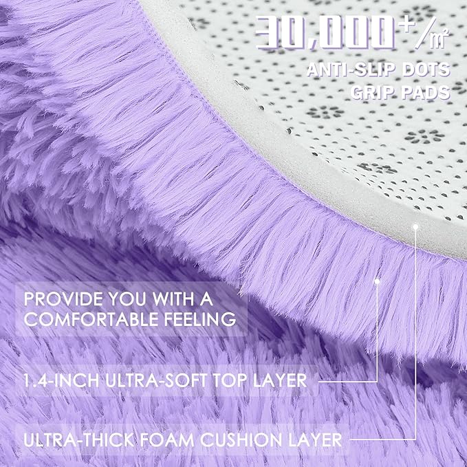 OLANLY 9x12 Machine Washable Large Area Rugs for Living Room, Bedroom, Soft Fluffy Shaggy Bedside Rug, Indoor Floor Carpet for Kids Girls and Boys, Dorms, Nursery, Home Decor Aesthetic, Light Purple