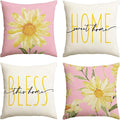 AVOIN colorlife Home Sweet Home Spring Summer Flowers Pink Throw Pillow Covers, 18 x 18 Inch White Cushion Case for Sofa Couch Set of 4