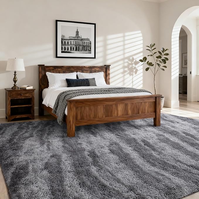 8x10 Ft Extra Large Shag Rugs for Living Room, Ultra Soft Fluffy Furry Area Rugs for Bedroom Indoor Floor, Aesthetic Carpet for Kids Home Decor (Grey)
