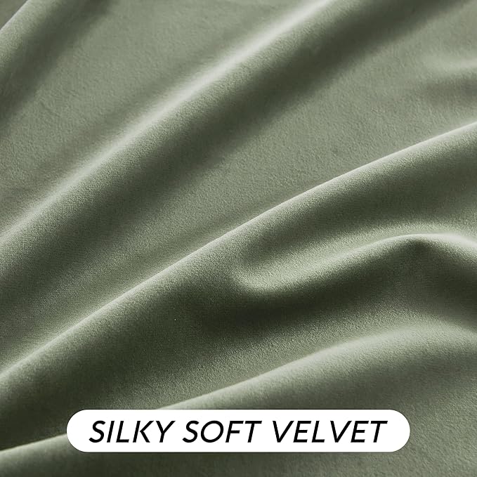 RYB HOME Sage Green Velvet Curtains with Hook Tape, Thermal Insulated Privacy Protect Decorative Drapes for Home Theater, W 42 x L 84 inches, 2 Panels Set