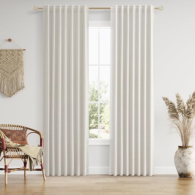 Guken Boho 86 Inches Long 100% Blackout Curtains 2 Panels Set for Living Room Bedroom Linen Drapes Room Darkening Winter Thermal Insulated Black Out Curtain Back Tab Rod Pocket, 52x86
