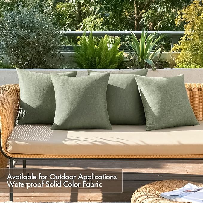 MIULEE Pack of 4 Decorative Outdoor Throw Pillow Covers Linen Waterproof Pillow Covers Spring Farmhouse Cushion Cases for Patio Garden Tent Balcony Couch Sofa 16x16 inch Gray Green