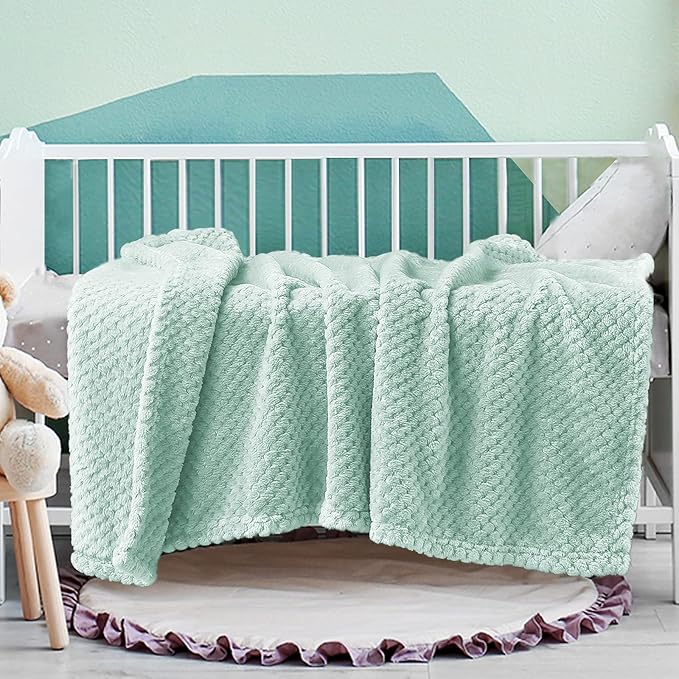 Exclusivo Mezcla Fleece Throw Blanket, Super Soft and Warm Blankets for Couch, Sofa and Bed Waffle Textured, Cozy, Fuzzy and Lightweight (Mint Green, 40x50 Inches)