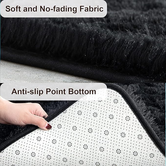 TWINNIS Super Soft Shaggy Runner Rugs Fluffy Carpets, 2x6 Feet, Indoor Modern Plush Area Rugs for Hallway Living Room Bedroom Kitchen Entryway, Upgrade Anti-Skid Rectangular Fuzzy Rug, Black