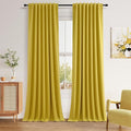 Guken 100% Blackout Curtains 96 Inch Length 2 Panels Set for Living Room Bedroom Back Tab Thermal Insulated Black Out Linen Drapes Room Darkening Celery Yellow,52x96
