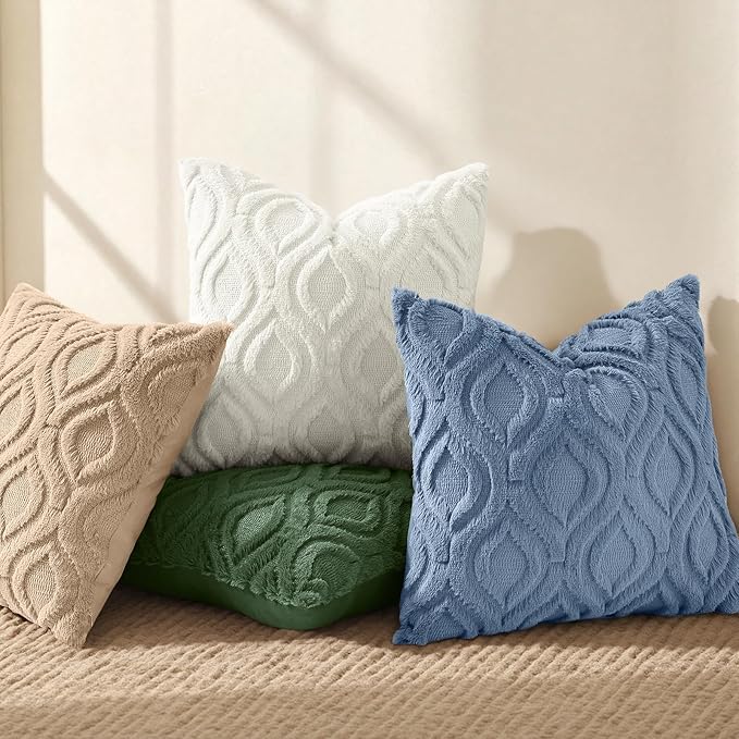 decorUhome Throw Pillow Covers 24x24 Inch Set of 2, Soft Plush Faux Wool Dusty Blue Solid Couch Pillow Covers, Accent Euro Sham Farmhouse Neutral Square Pillow Cases for Sofa Bed Living Room