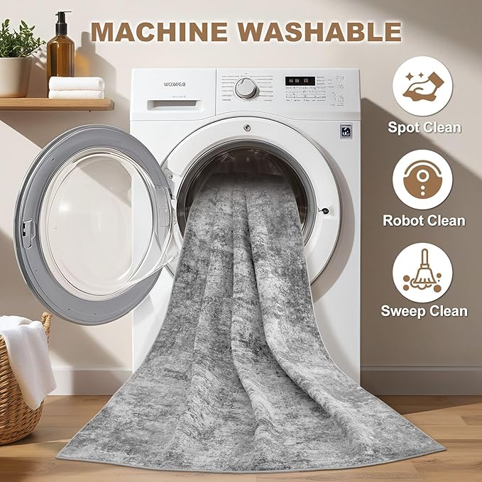 Nakagishi 9x12 Area Rugs Living Room: Washable Abstract Large Neutral Soft Rug Stain Resistant Modern Indoor Floor Non-Slip Carpet for Bedroom Nursery Kids Playroom Office Dining Room Dorm- Grey