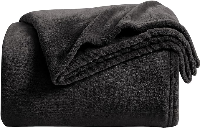 KMUSET Super Soft Throw Blanket Premium Silky Flannel Fleece Throw Size Black Microfiber Lightweight Blanket All Season Use