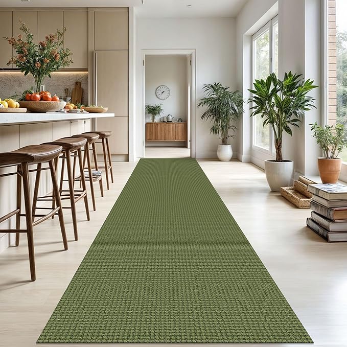 KOZYFLY Extra Long Runners for Hallways 3x18 ft Washable Kitchen Runner Non Slip Rubber Backed Hallway Rug Cotton Entryway Runner Rug Floor Carpet for Indoor Hall, Kitchen, Bright Green/Earthy Green