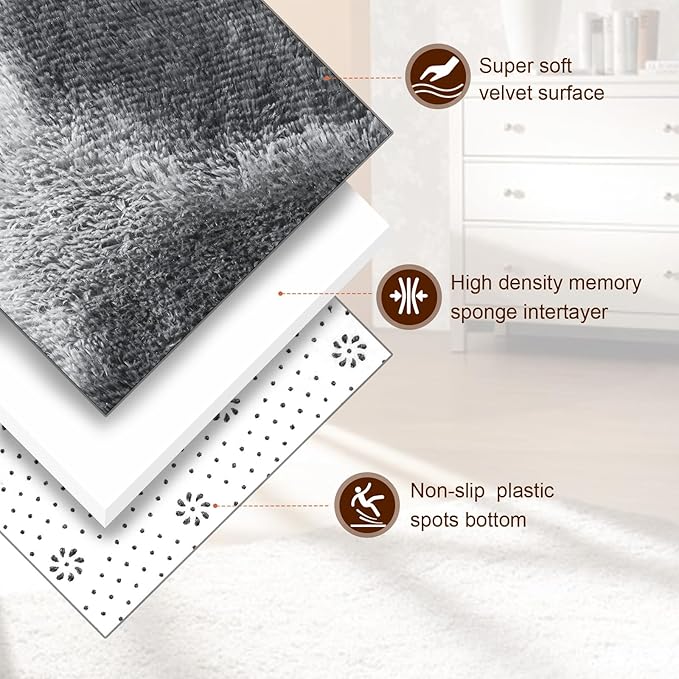 TWINNIS Super Soft Shaggy Rugs Fluffy Carpets, 6x9 Feet, Indoor Modern Plush Area Rugs for Living Room Bedroom Kids Room Nursery Home Decor, Upgrade Anti-Skid Rectangular Fuzzy Rug, Grey Star