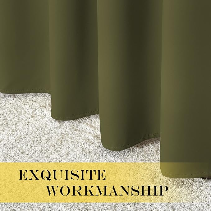 NICETOWN Olive Bedroom Curtains 72 inches Long, Grommet Blackout Thermal Insulated Window Treatment Room Darkening for Bedroom/Home Office, 2 Panels, W37 x L72