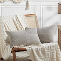 Fancy Homi 2 Packs Neutral Grey Lumbar Decorative Throw Pillow Covers 16x32 Inch for Living Room Couch Bed Sofa, Farmhouse Home Decor, Soft Striped Corduroy Rectangle Accent Cushion Case 40x80 cm