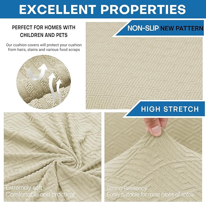 XINEAGE New 4 Pieces Couch Covers for 3 Cushion Couch Super Stretch Thick Soft Sofa Cover Anti Slip Sofa Slipcover Dogs Cats Furniture Protector (Light Beige, 71"-91")