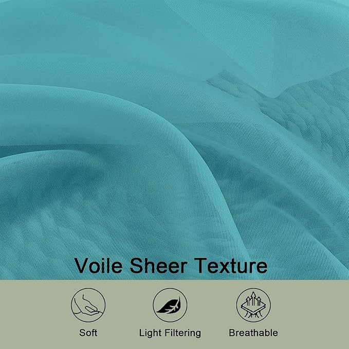 OWENIE Turquoise Sheer Curtains 72 Inches Long 2 Panels Set, Transparent Voile Sheer Curtain for Living Room Bedroom Window Sliding Glass Door Treatment, 59 x 72 Inch, Turquoise