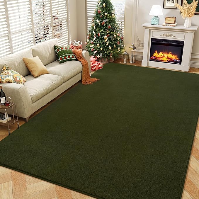 Amearea Modern Area Rugs for Bedroom Living Room, 4x6 Feet Olive Green Thickened Memory Foam Rug, Fluffy Indoor Washable Rugs Non Slip Minimalist Carpet for Kids Boys Girls Dorm Nursery Room Decor
