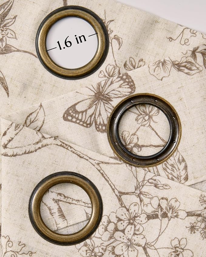 jinchan Floral Linen Curtains for Living Room 96 Inch Length Butterfly Curtain Taupe Floral Curtains French Country Farmhouse Curtain Flower Patterned Drapes Window Treatment Set 2 Panels