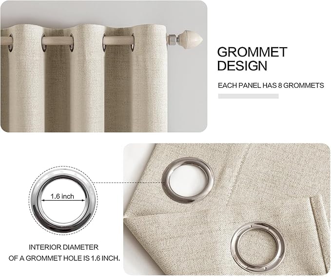 MIULEE 100% Blackout Linen Curtains for Bedroom Thermal Insulated Stone Grommet Room Darkening Curtains & Drapes Fall Decor for Living Room Nursery 52 x 108 Inch (2 Panels)