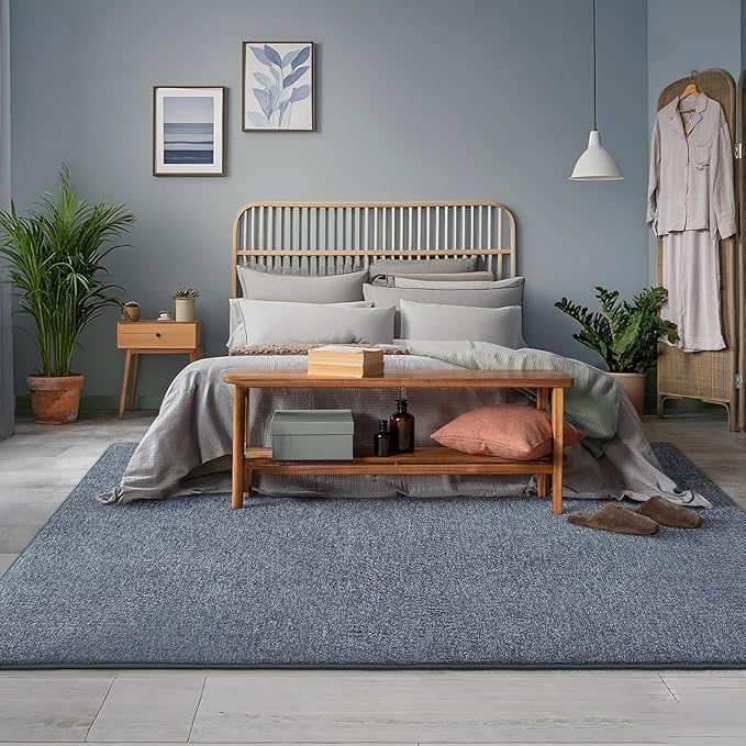AROGAN Washable 7×10 Living Room Rug, Modern Area Rugs with Soft Memory Foam for Bedroom, Minimalist Non-Slip Indoor Floor Carpet for Dining Room Office Kids Playroom Decor, Navy Blue