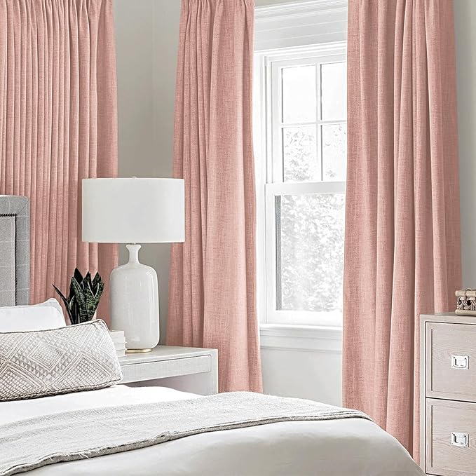 MIULEE Linen Curtains 100% Blackout for Bedroom Thermal Insulated Blush Pink Grommet Room Darkening Curtains & Drapes for Living Room Nursery 52 x 72 Inch (2 Panels)