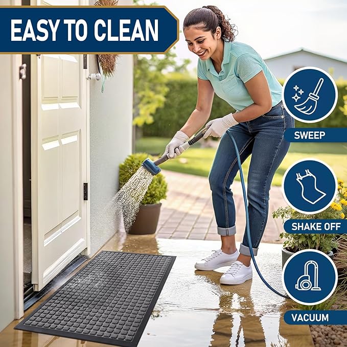 Smiry Front Door Mat Outside Entrance, Heavy Duty Natural Rubber Doormat, Non Slip, Trap Dirt and Moisture, Easy Clean, Low Profile Welcome Floor Mats for Indoor Outdoor Entry, 71x23 Inch, Mix Grey