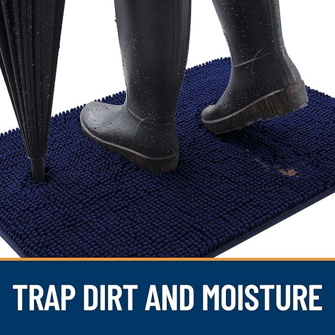 OLANLY Dog Door Mat for Muddy Paws 40x32, Absorbs Moisture and Dirt, Absorbent Non-Slip Washable Doormat, Quick Dry Chenille Mud Mat for Dogs, Entry Indoor Entryway Carpet for Inside Floor, Navy Blue