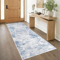 IOHOUZE Abstract Runner Rug 3x8 Ft Washable Runners for Hallways, Non Slip Kitchen Runner Printed Faux Wool Entryway Runners Indoor, Modern Abstract Floor Carpet for Hall Bedroom, Light Blue Grey