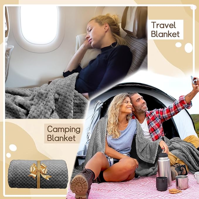 4 Pack Fleece Throw Blankets 50x60 Inches - Oeko-Tex Certified 100, 270 GSM Ultra Soft Plush for Bed, Couch and Cozy Gifts. 3D Waffle Texture, No Shedding No Pilling All Season (Dark Gray)
