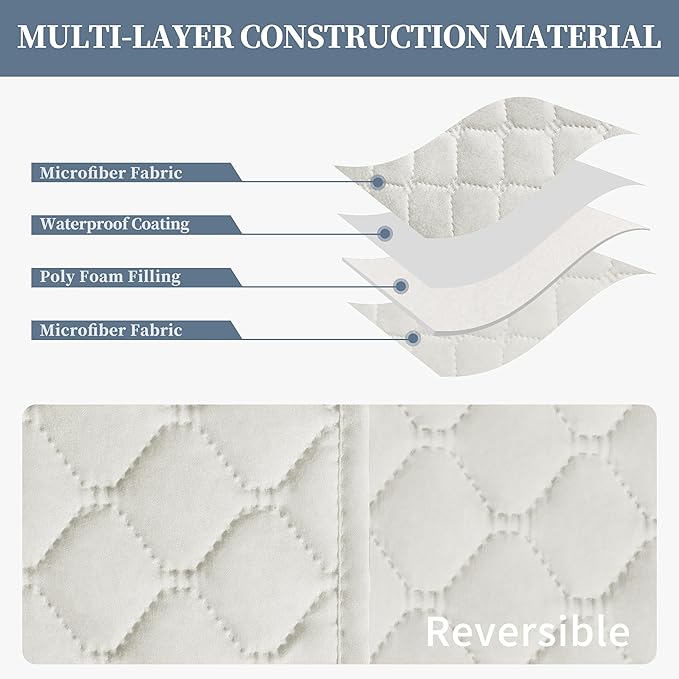 ISSUNTEX Double Protection 100% Waterproof Recliner Covers for Living Room, Reversible Furniture Protector Recliner Couch Sofa Slipcover for Dogs, Pets, Kids (Oversized Recliner, Ivory/Ivory)