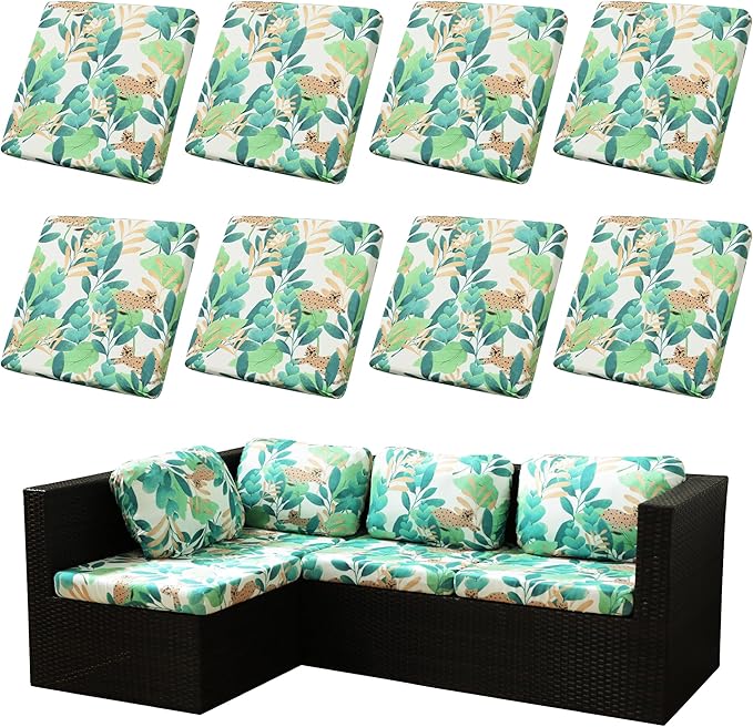 8Pcs Stretch Patio Cushion Covers,Outdoor Couch Covers Replacement,Outdoor Couch & Sofa Slipcovers,for Patio Furniture Cushion Covers,Washable Reusable urniture Protector(Leopard,8PCS)