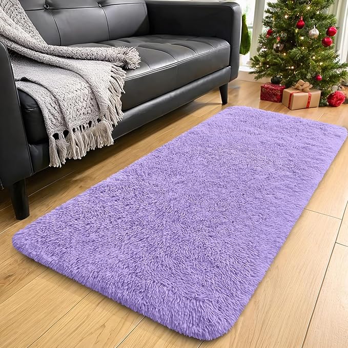 OLANLY 2x5 Machine Washable Runner Rugs for Hallway, Soft Fluffy Shaggy Bedside Rugs for Bedroom, Living Room, Indoor Floor Carpet for Kids Girl Boy, Nursery Rooms, Home Decor Aesthetic, Light Purple