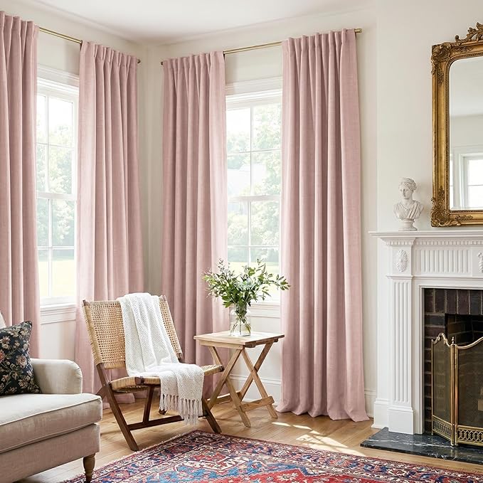 100% Blackout Shield Blush Linen Blackout Curtains for Bedroom 84 Inches Long, Back Tab/Rod Pocket Living Room Drapes, Thermal Insulated Blackout Curtains 2 Panels Set, 50" W x 84" L