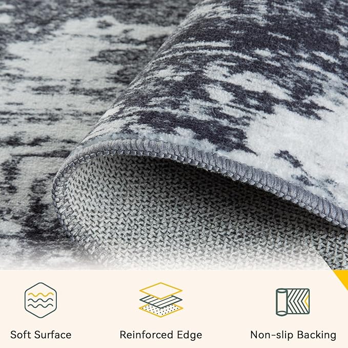 Washable Area Rugs 2'x3' Non-Slip Modern Abstract Soft for Living Room Entryway Bedroom Nursery, Print Pattern, Black Navy Blue Gray