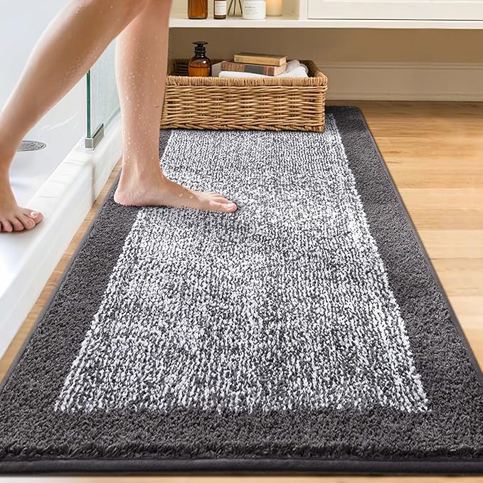 60x24 Long Bathroom Rugs Washable Non Slip, Grey Bath Mat for Bathroom Floor Tub, Soft Absorbent Quick Dry Mats for Shower,Bathtub,Home Decor