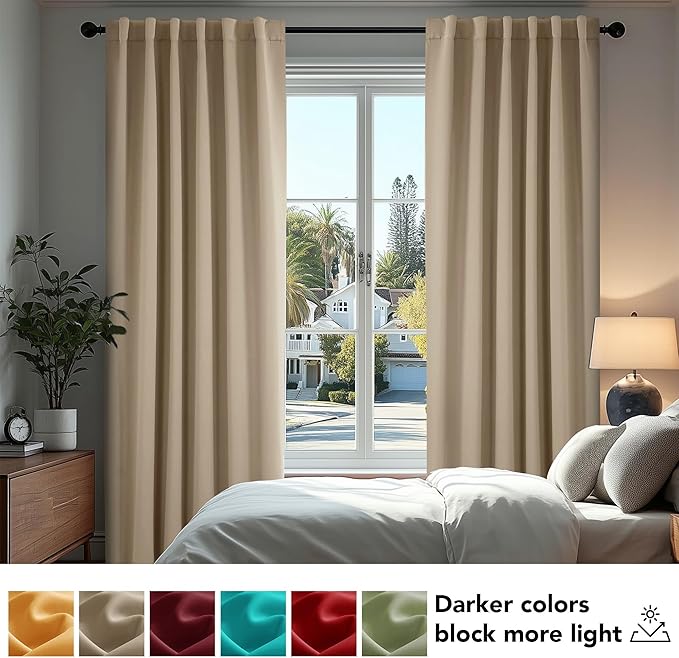 Deconovo Blackout Curtains, Thermal Insulated, W52 x L108 2 Panels, Back Tab, Machine Washable, Room-Darkening Drapes for Bedroom/Living Room Khaki