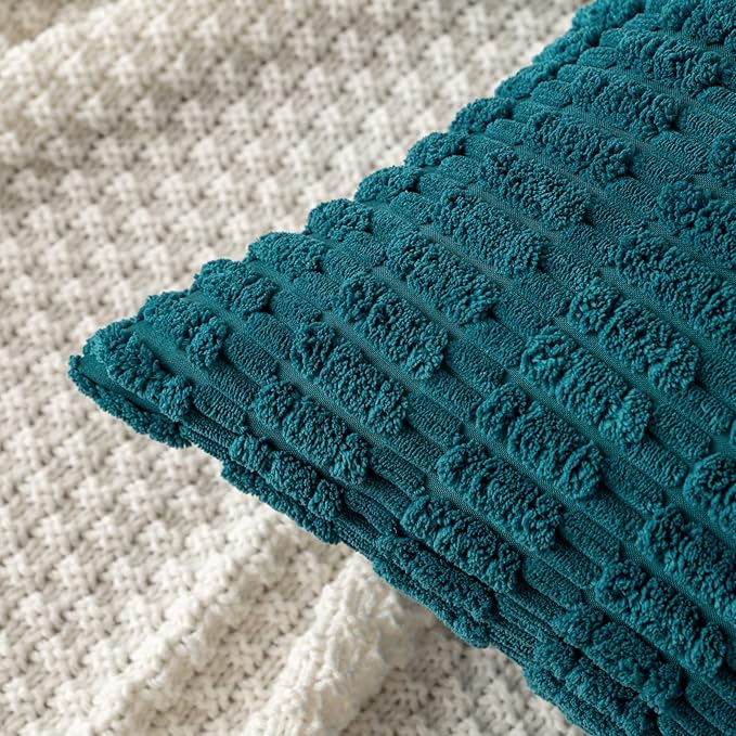 MIULEE Pack of 2 Corduroy Decorative Throw Pillow Covers 20x20 Inch Soft Boho Striped Pillow Covers Modern Farmhouse Home Decor for Summer Coastal Sofa Living Room Couch Bed Teal