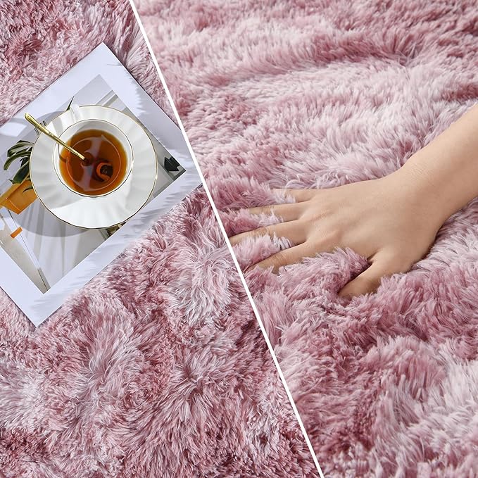 Deerhoo Shag Area Rug, 4 X 6 Tie-Dyed Plush Fuzzy Rugs for Living Room, Ultra Soft Fluffy Furry Rug for Bedroom, Indoor Carpet Nursery Rugs for Kids Room Home Decor, Pink Purple
