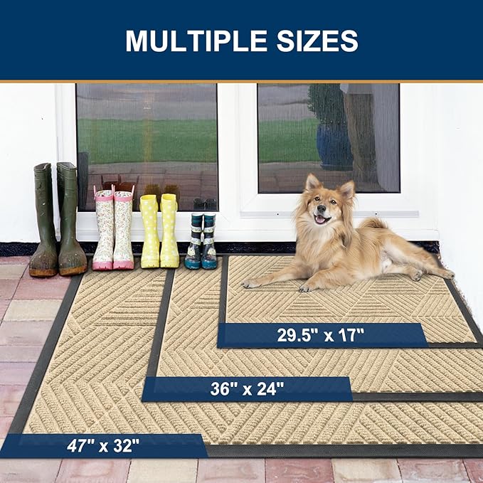 Smiry Front Door Mat Outside Entrance, Heavy Duty Sturdy Natural Rubber Doormat, Trap Dirt and Moisture, Easy Clean Low Profile Welcome Floor Mats for Indoor Outdoor Entry, 35X23 Inch, Cream White