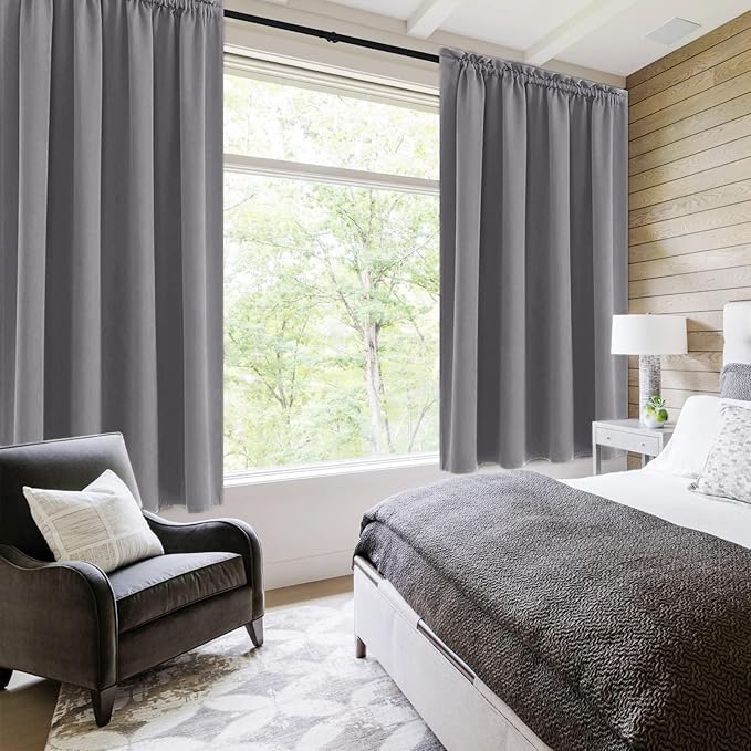 DWCN Grey Room Darkening Blackout Curtains - Thermal Insulated Privacy Energy Saving Window Curtain Drapes 52 x 54 inch Length, Set of 2 Bedroom Living Room Curtains