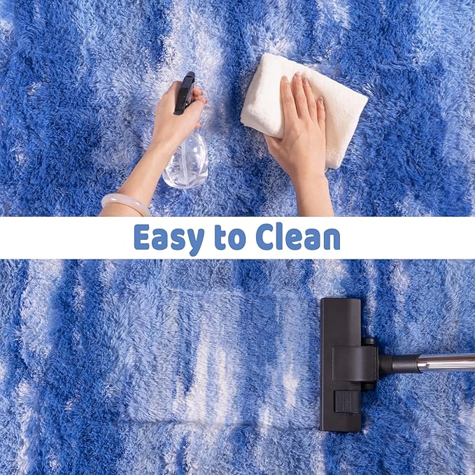 Soft Runner Rugs for Bedroom Hallways, 2x4 Abstract Blue White Fluffy Shag Throw Area Rug Non Slip for Bedside Dorm, Long Shaggy Furry Carpet for Nursery Living Room